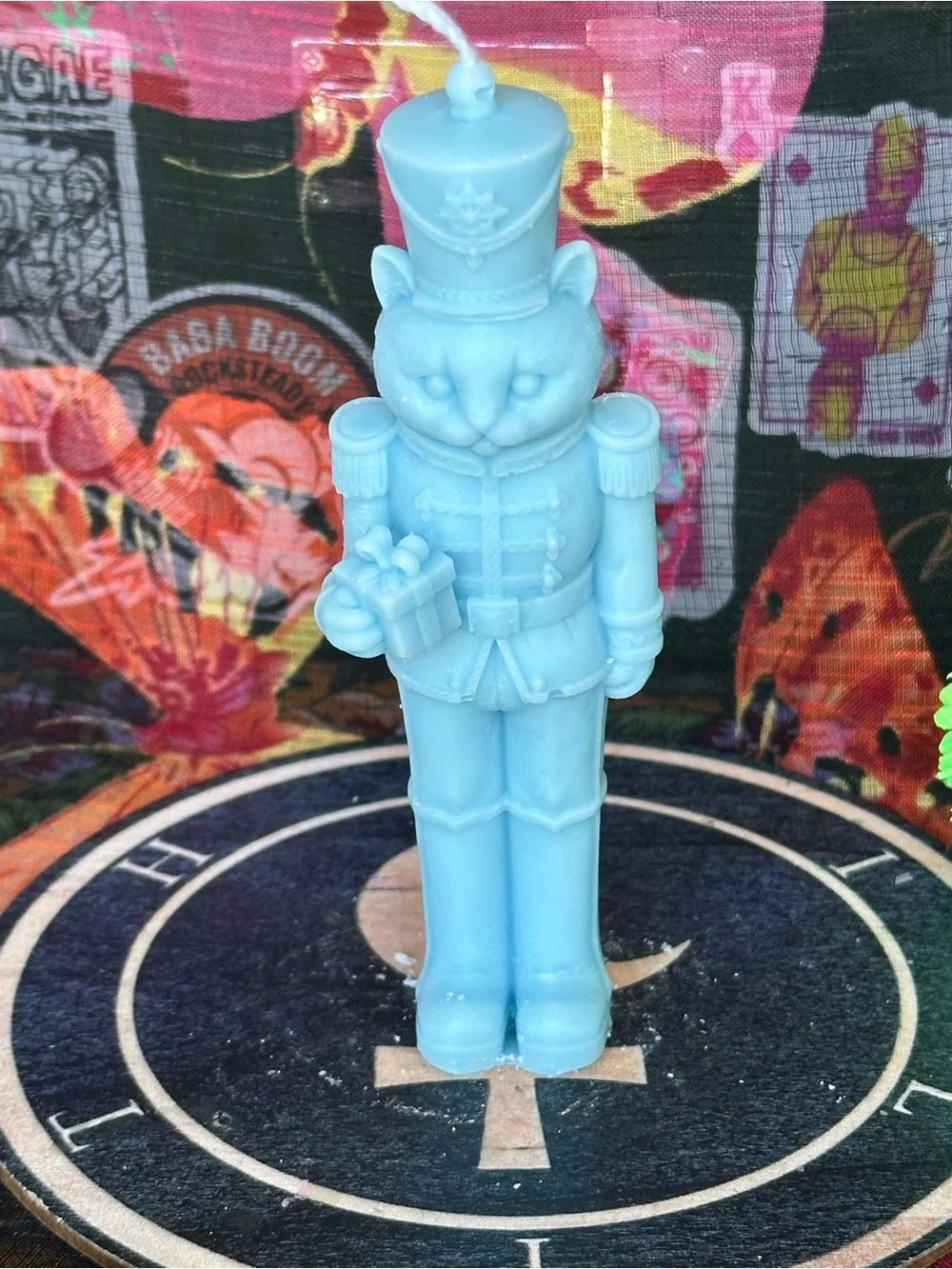Handmade Blue Nutcracker Cat Candle – Christmas Cat Soldier